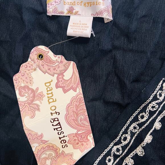 Band Of Gypsies Black Embroidered Boho Tassel Dress Size Large NWT - Picture 4 of 9